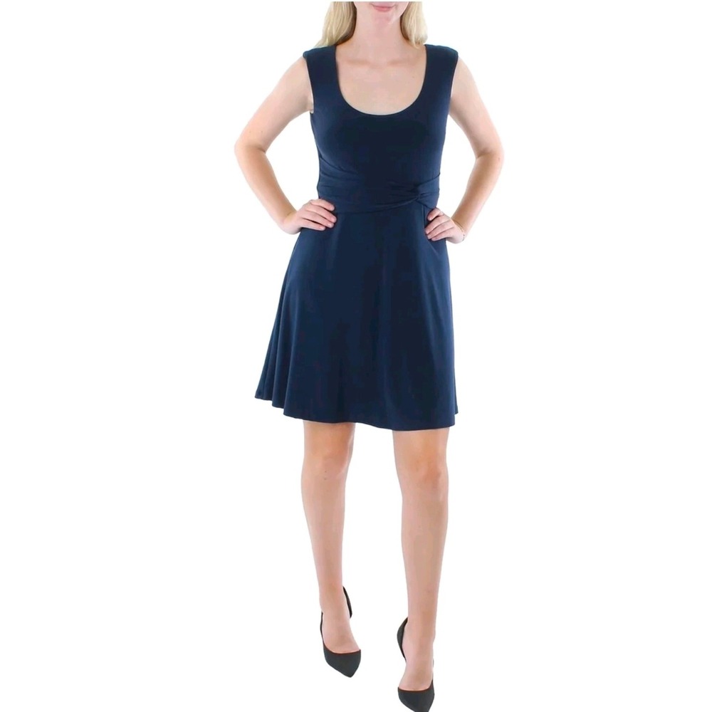 Lauren Ralph Lauren Womens Navy Blue Twist Waist Fit & Flare Jersey Dress 10